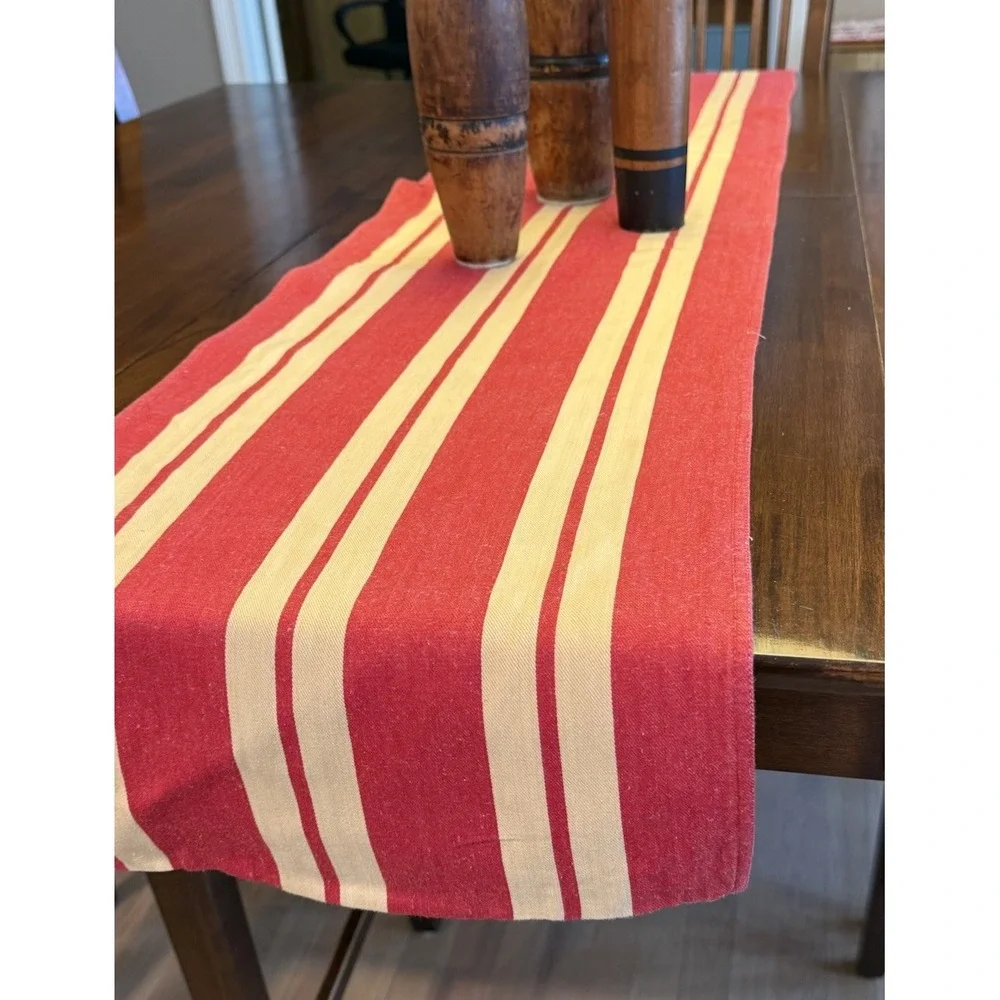 Reversable Farmhouse Rustic Table Runner with 2 Different Patterns 65 x 14 EUC